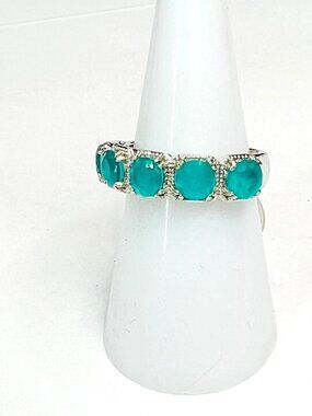 Ring Bomb Party Ring, Size 7,  green gemstones, silver color band